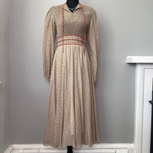 Vintage Jonathan Logan Dress Women 8 Tan Red Floral‎ Prairie Maxi USA 70s Flaw